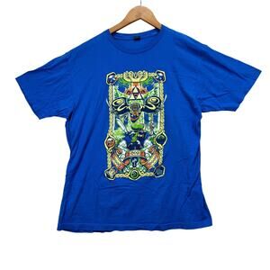 Rare Nintendo Legend of Zelda Poster Blue Gamer Tee BOTW T Shirt sz L